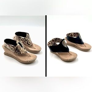 Modzori Lucia Reversible Wedge Sandals Black Tan Metallic Travel Size 9 Boho